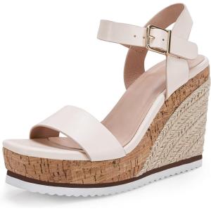 Women’s Espadrille Wedge Platform Sandals Open Toe Ankle Buckle Strap Casual Summer Shoes(Nude)