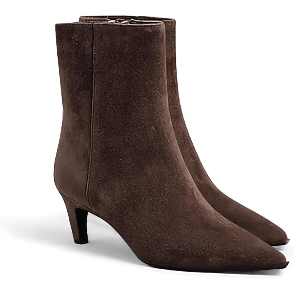 imageCoutgo Ankle Boots for Women Kitten Low Heel Pointed Toe Booties Side Zipper Fall ShoesChocolate Suede