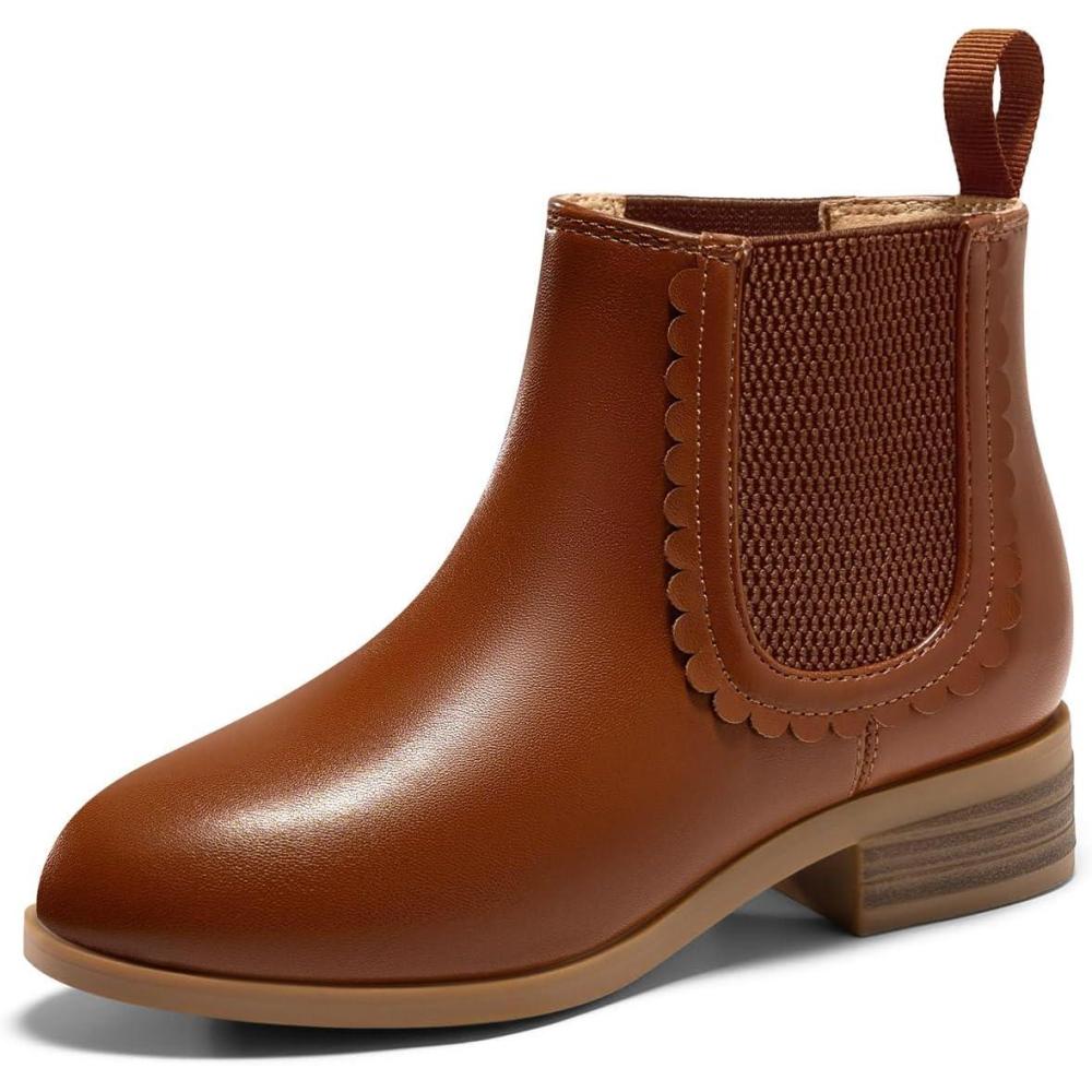 imageCoutgo Girls Chelsea Ankle Boots Kids Slip On Chunky Low Heel Elastic Fall Winter Booties ShoesDark Brown