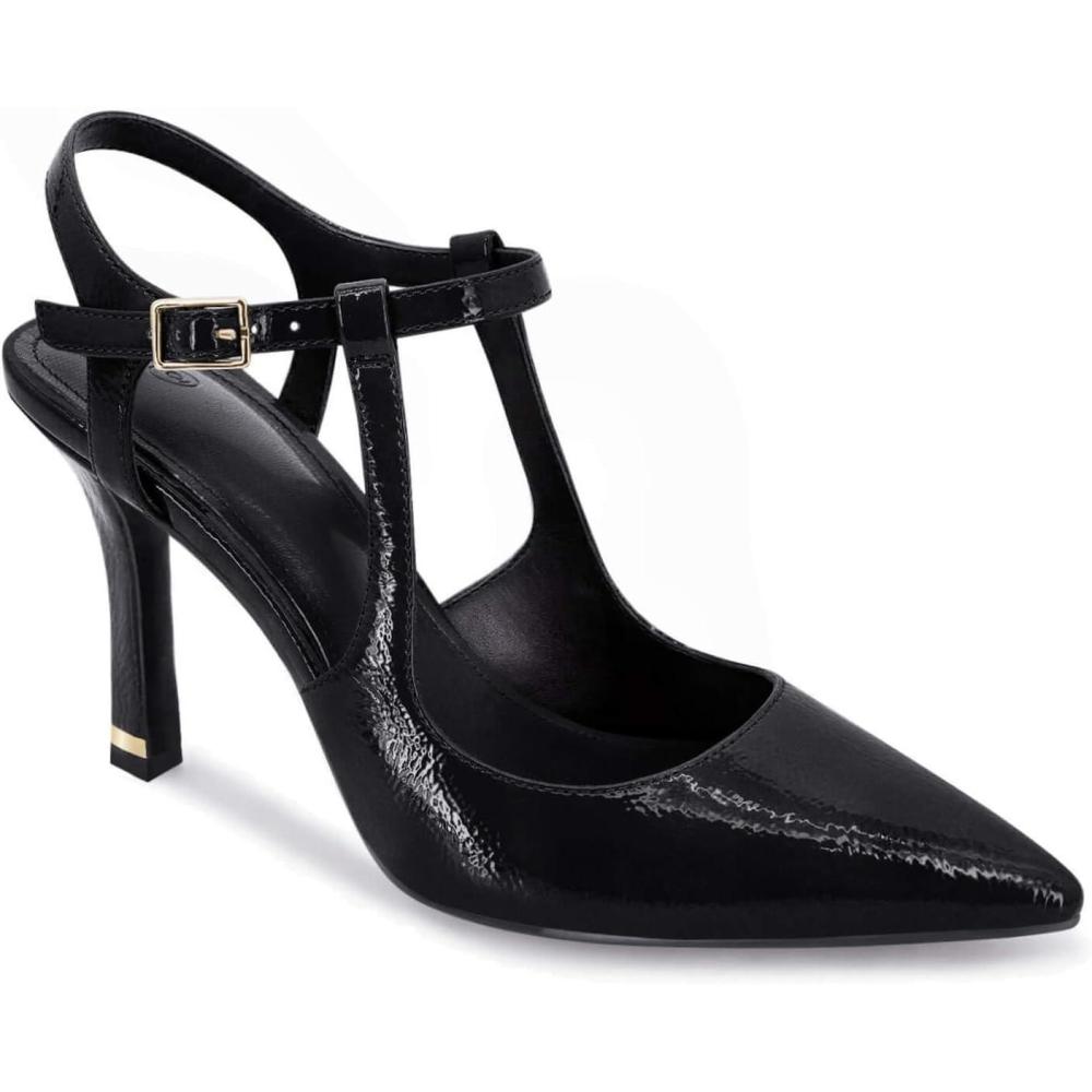 imageCoutgo Womens High Heels Pointed Toe Ankle Strap Pumps Patent Leather Sexy Stiletto Office Wedding Dress ShoesAblack