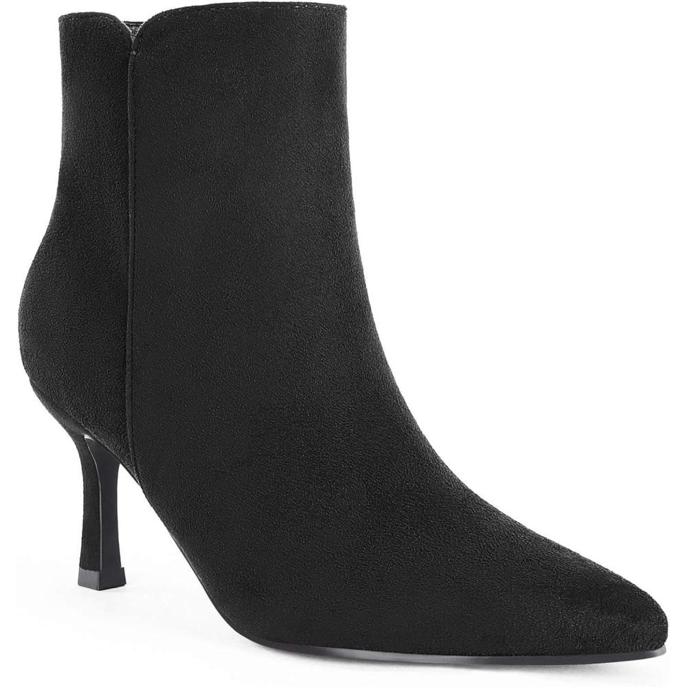 imageCoutgo Womens Kitten Heel Booties Pointed Toe Low Stiletto Side Zipper Ankle Boots ShoesBlack