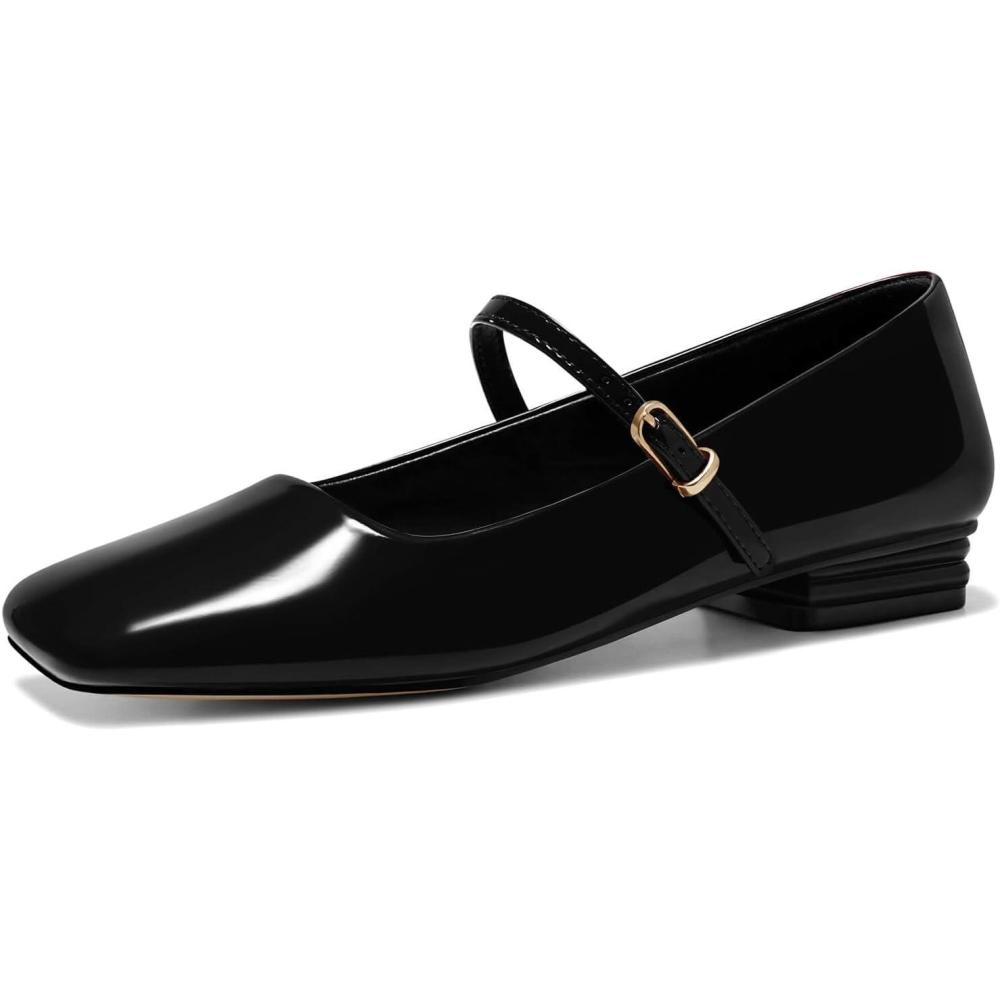 imageCoutgo Womens Mary Jane Flats Closed Square Toe Ballet Flat Dressy Comfortable Slip on ShoesBlack