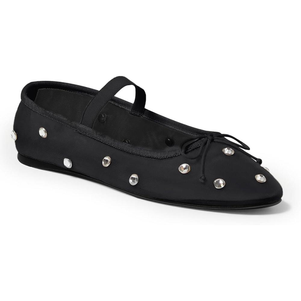 imageCoutgo Womens Mesh Ballet Flats Crystal Rhinestone Studded Comfortable Mary Jane Dress ShoesBlack