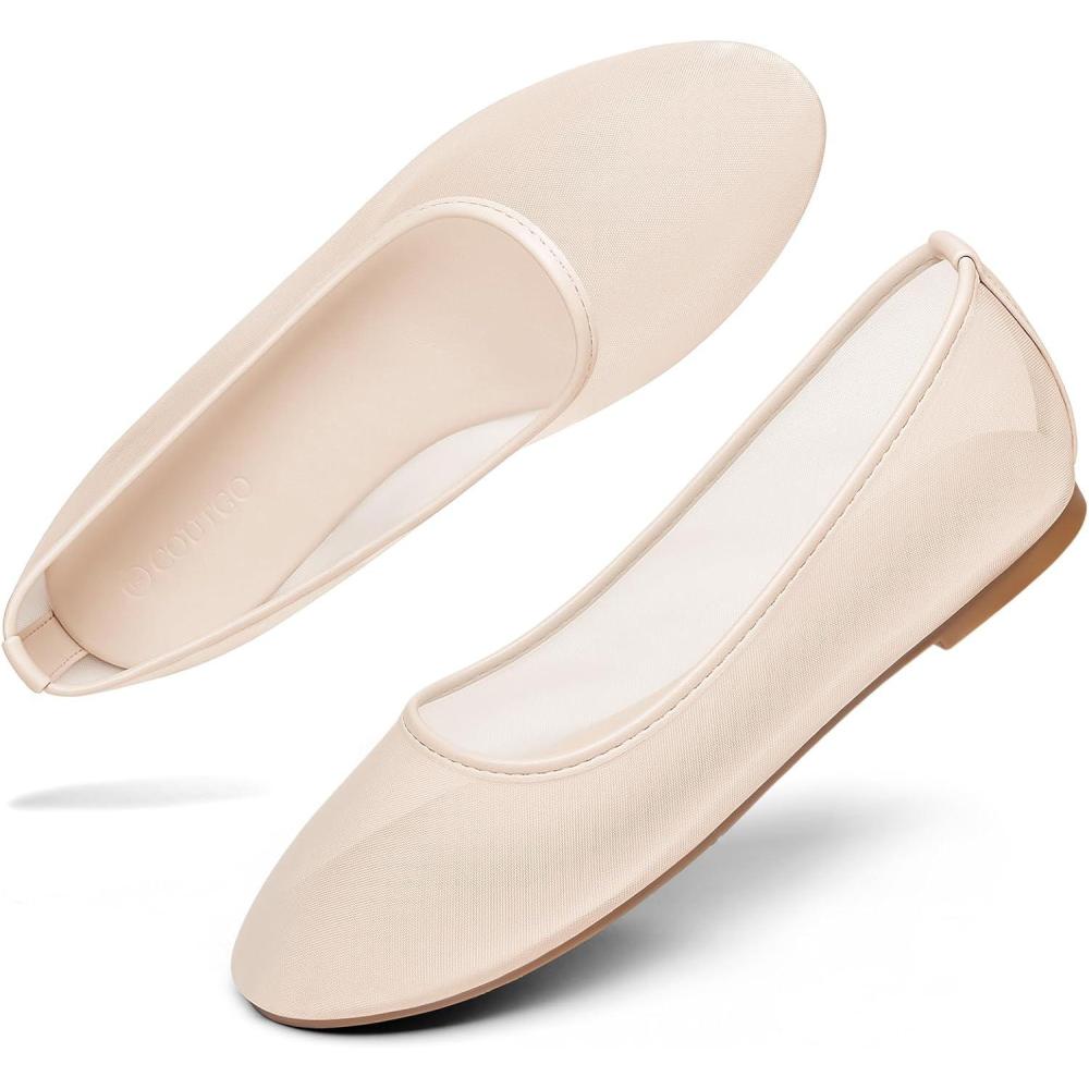 imageCoutgo Womens Mesh Ballet Flats Slip on Ballerina Flats Comfortable Casual Work Dress ShoesNude