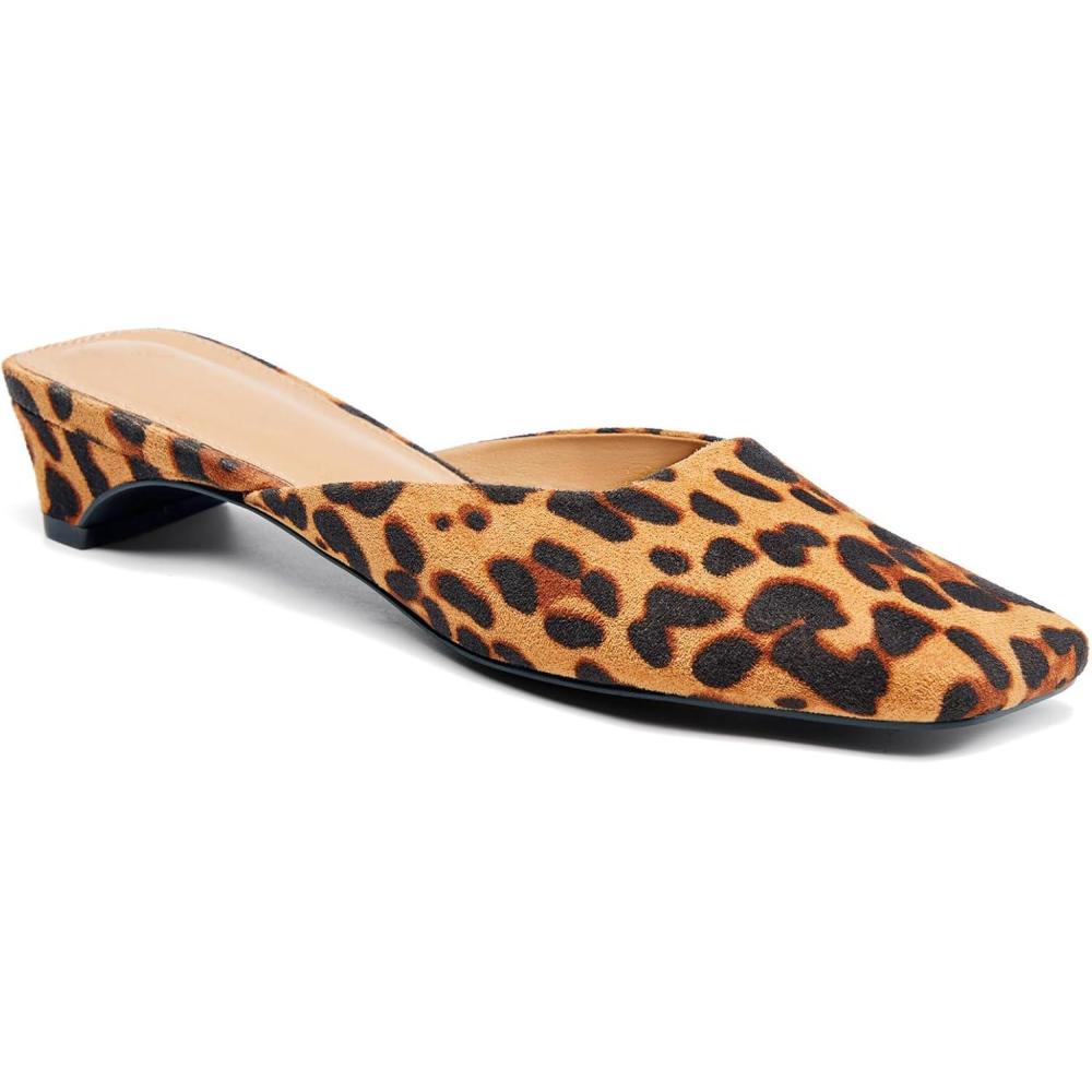 imageCoutgo Womens Mules Low Kitten Heel Closed Square Toe Slip On Backless Dress ShoesSize Fits LargeLeopard Color