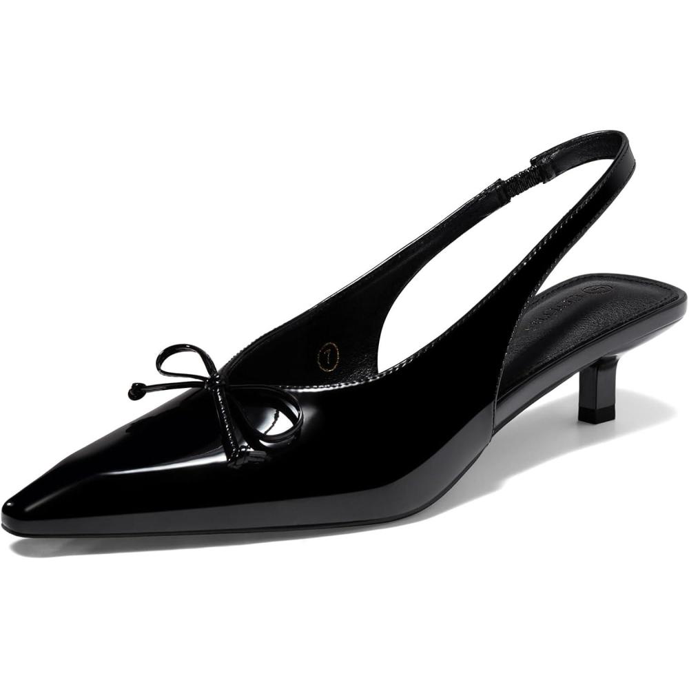 imageCoutgo Womens Slingback Kitten Low Heels Dress Shoes Closed Pointed Toe Bow Tie Slip on Office Work PumpsBlack