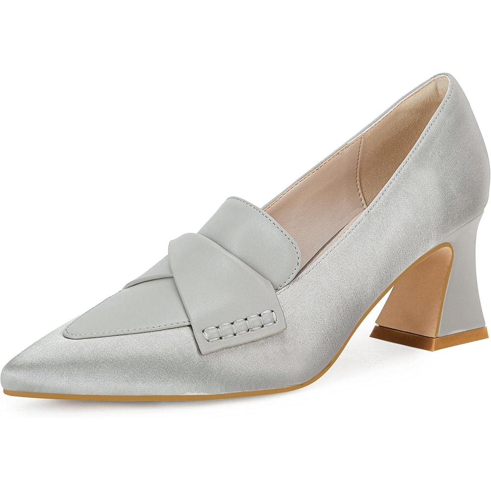 imageWomens Chunky Block Low Heels Pumps Stitching Retro Work Office Dress ShoesGrey