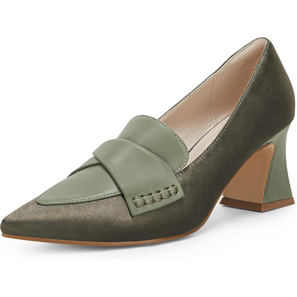 imageWomens Chunky Block Low Heels Pumps Stitching Retro Work Office Dress ShoesSage