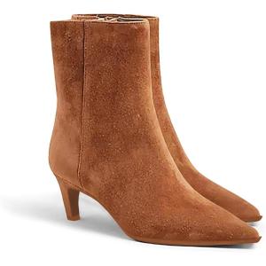 Coutgo Ankle Boots for Women Kitten Low Heel Pointed Toe Booties Side Zipper Fall Shoes(Brown Suede)