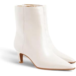 Coutgo Ankle Boots for Women Kitten Low Heel Pointed Toe Booties Side Zipper Fall Shoes(Cream White Pu)