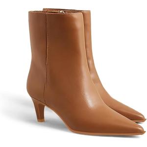 Coutgo Ankle Boots for Women Kitten Low Heel Pointed Toe Booties Side Zipper Fall Shoes(Light Brown Pu)