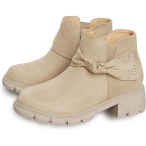 Coutgo Girls Ankle Boots Low Block Heel Glitter Bowknot Zipper Chelsea Booties Little Kid Big Kids(Apricot)