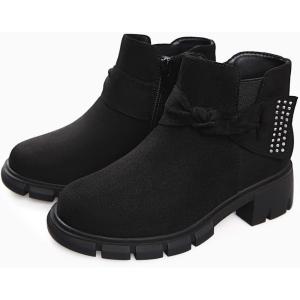 Coutgo Girls Ankle Boots Low Block Heel Glitter Bowknot Zipper Chelsea Booties Little Kid Big Kids(Black)