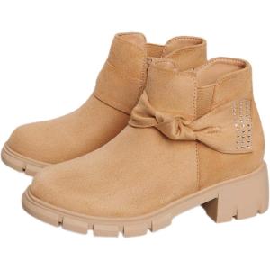 Coutgo Girls Ankle Boots Low Block Heel Glitter Bowknot Zipper Chelsea Booties Little Kid Big Kids(Khaki)