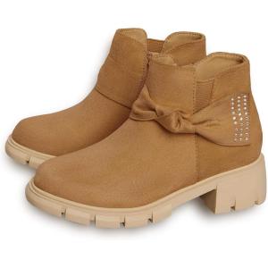 Coutgo Girls Ankle Boots Low Block Heel Glitter Bowknot Zipper Chelsea Booties Little Kid Big Kids(Light Brownbrown)