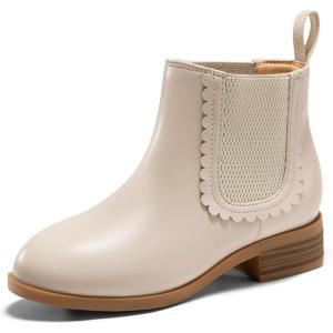 Coutgo Girls Chelsea Ankle Boots Kids Slip On Chunky Low Heel Elastic Fall Winter Booties Shoes(Beige)