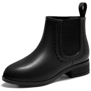 Coutgo Girls Chelsea Ankle Boots Kids Slip On Chunky Low Heel Elastic Fall Winter Booties Shoes(Black)