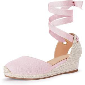 Coutgo Girls Espadrille Platform Wedge Sandals Closed Toe Lace Up Ankle Strap Summer Shoes Toddler Little Big Kid(Pink)