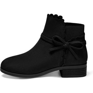 Coutgo Girls Toddler Bow Ankle Boots Pull On Low Chunky Heel Fall Dress Booties Shoes(Black)