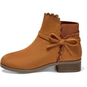 Coutgo Girls Toddler Bow Ankle Boots Pull On Low Chunky Heel Fall Dress Booties Shoes(Brown)