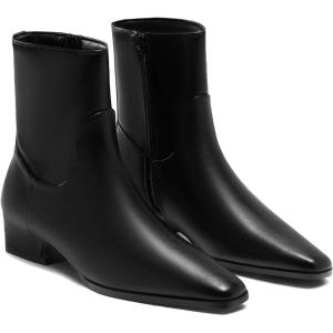 Coutgo Womens Booties Low Heel Ankle Boots Square Pointed Toe Chunky Heel Side Zipper Dressy Fall Boots Shoes(Black)