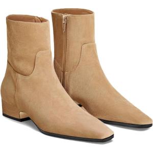 Coutgo Womens Booties Low Heel Ankle Boots Square Pointed Toe Chunky Heel Side Zipper Dressy Fall Boots Shoes(Camel)
