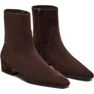 Coutgo Womens Booties Low Heel Ankle Boots Square Pointed Toe Chunky Heel Side Zipper Dressy Fall Boots Shoes(Chocolate)