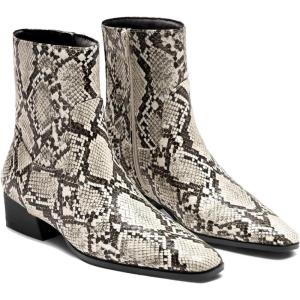 Coutgo Womens Booties Low Heel Ankle Boots Square Pointed Toe Chunky Heel Side Zipper Dressy Fall Boots Shoes(Snake Print)