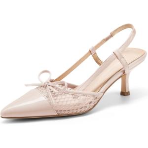 Coutgo Women‘s Bow Tie Slingback Pumps Pointed Toe Kitten Low Heel Patchwork Dress Heeled Sandals(Light Pink)
