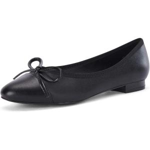 Coutgo Womens Cap Toe Ballet Flats Bow Pointed Toe Slip On Office Work Comfort Dress Party Flat Shoes(Black)