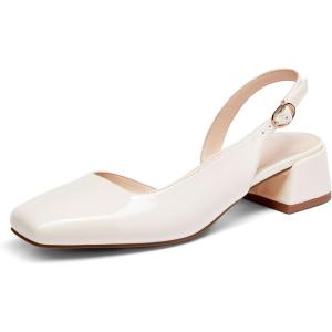 Coutgo Womens Chunky Low Heels D’Orsay Slingback Pumps Closed Square Toe Work Office Dress Shoes(Beige)