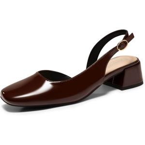 Coutgo Womens Chunky Low Heels D’Orsay Slingback Pumps Closed Square Toe Work Office Dress Shoes(Dark Brown)