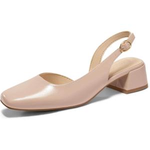 Coutgo Womens Chunky Low Heels D’Orsay Slingback Pumps Closed Square Toe Work Office Dress Shoes(Khaki)