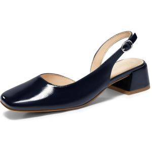 Coutgo Womens Chunky Low Heels D’Orsay Slingback Pumps Closed Square Toe Work Office Dress Shoes(Navy)