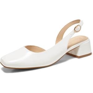 Coutgo Womens Chunky Low Heels D’Orsay Slingback Pumps Closed Square Toe Work Office Dress Shoes(White)