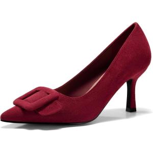 Coutgo Women’s Closed Pointed Toe Pumps Stiletto High Heels Wedding Party Dress Shoes(Burgundy)