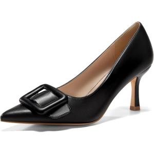 Coutgo Women’s Closed Pointed Toe Pumps Stiletto High Heels Wedding Party Dress Shoes(Cool Black（leather）)