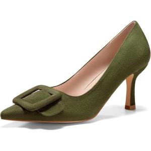 Coutgo Women’s Closed Pointed Toe Pumps Stiletto High Heels Wedding Party Dress Shoes(Green（suede）)