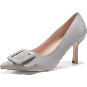 Coutgo Women’s Closed Pointed Toe Pumps Stiletto High Heels Wedding Party Dress Shoes(Grey（suede）)