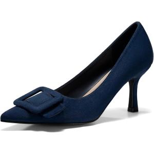 Coutgo Women’s Closed Pointed Toe Pumps Stiletto High Heels Wedding Party Dress Shoes(Navy（suede）)