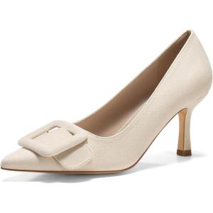Coutgo Women’s Closed Pointed Toe Pumps Stiletto High Heels Wedding Party Dress Shoes(Nude（suede）)