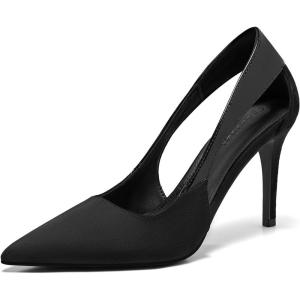Coutgo Womens Dressy Heels Shoes Closed Pointed Toe Cut Out Pumps Casual Work Shoes(Black)