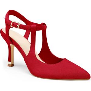 Coutgo Womens High Heels Pointed Toe Ankle Strap Pumps Patent Leather Sexy Stiletto Office Wedding Dress Shoes(B-suede Red)