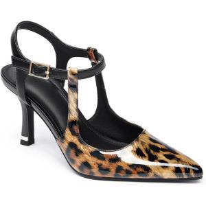 Coutgo Womens High Heels Pointed Toe Ankle Strap Pumps Patent Leather Sexy Stiletto Office Wedding Dress Shoes(Leopard)