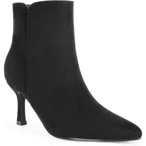 Coutgo Women’s Kitten Heel Booties Pointed Toe Low Stiletto Side Zipper Ankle Boots Shoes(Black)