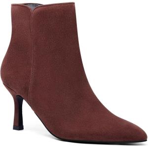 Coutgo Women’s Kitten Heel Booties Pointed Toe Low Stiletto Side Zipper Ankle Boots Shoes(Chocolate)