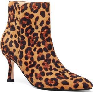 Coutgo Women’s Kitten Heel Booties Pointed Toe Low Stiletto Side Zipper Ankle Boots Shoes(Leopard)