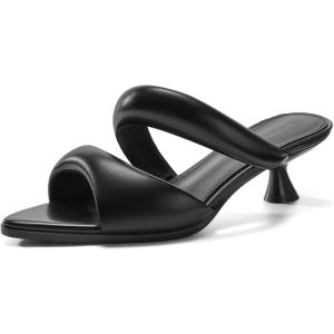 Coutgo Womens Kitten Heels Mules Pointed Open Toe Sandals Double Strap Slip on Prom Dress Shoes(Black)