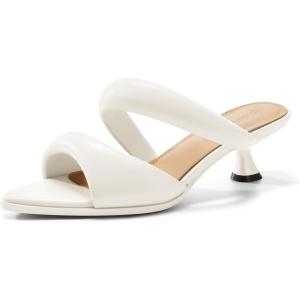 Coutgo Womens Kitten Heels Mules Pointed Open Toe Sandals Double Strap Slip on Prom Dress Shoes(White)