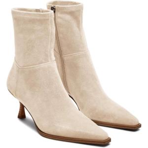 Coutgo Womens Kitten Low Heel Ankle Boots Pointed Toe Side Zipper Short Booties Fall Shoes(Beige)